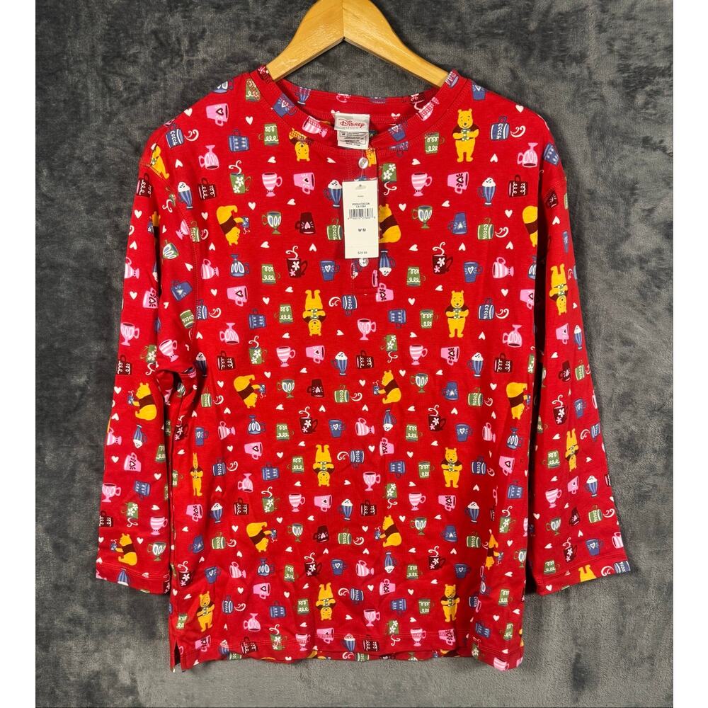 NOS NWT VTG 90s Disney Store Winnie The Pooh “Pooh Cocoa” Pajama Set Medium Red - Picture 2 of 15